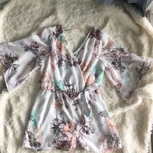 White floral kimono style romper